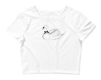 Camiseta de bebé cisne con lazo; Camiseta de bebé de inspiración vintage; Camiseta gráfica para bebé; Camiseta gráfica pintada a mano, camiseta con cuentas a mano