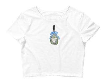 Champagne strik baby T-shirt met kralen; Vintage geïnspireerd baby-T-shirt; Grafisch baby-T-shirt; Met de hand beschilderd grafisch T-shirt, met de hand bezaaid T-shirt