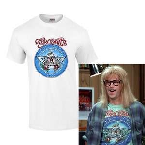 Wayne&#39;s World Garth Aerosmith T-shirt Halloween Costume White Shirt Adult and Kids sizes WHITE