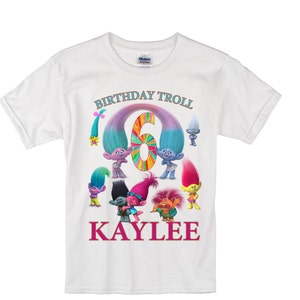 Trolls Birthday Long Sleeve and Short Sleeve Shirt, Custom personalized t-shirts for all family image 2