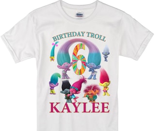 Trolls Birthday shirt, Long Sleeve and Short Sleeve Shirt, Custom personalized t-shirts for all family