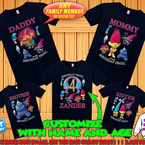 Custom Trolls Birthday Shirt: Family Matching Party T-shirts