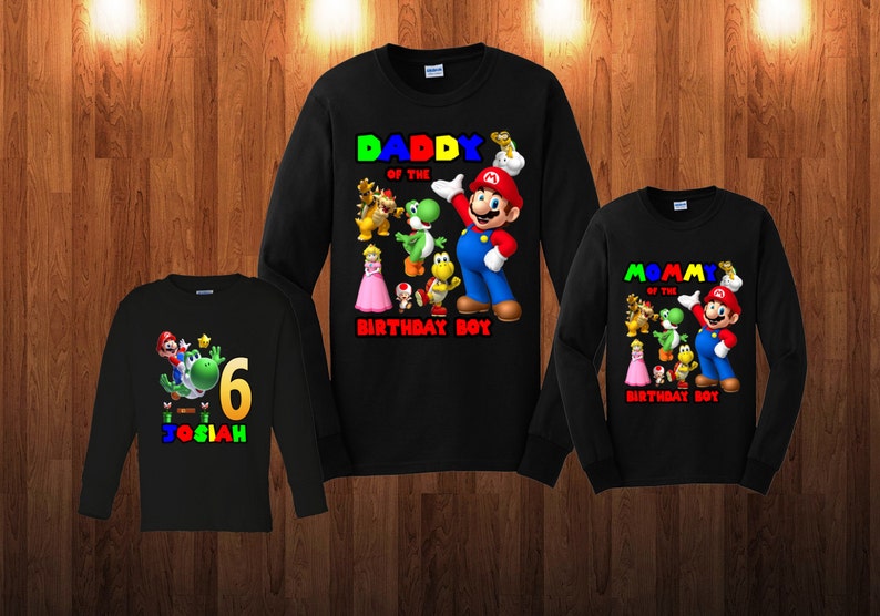 Super Mario Birthday Shirt Custom personalized shirts for all family, Black t2 image 2