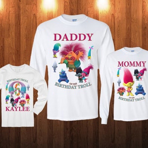 Trolls Birthday Long Sleeve and Short Sleeve Shirt, Custom personalized t-shirts for all family imagen 3