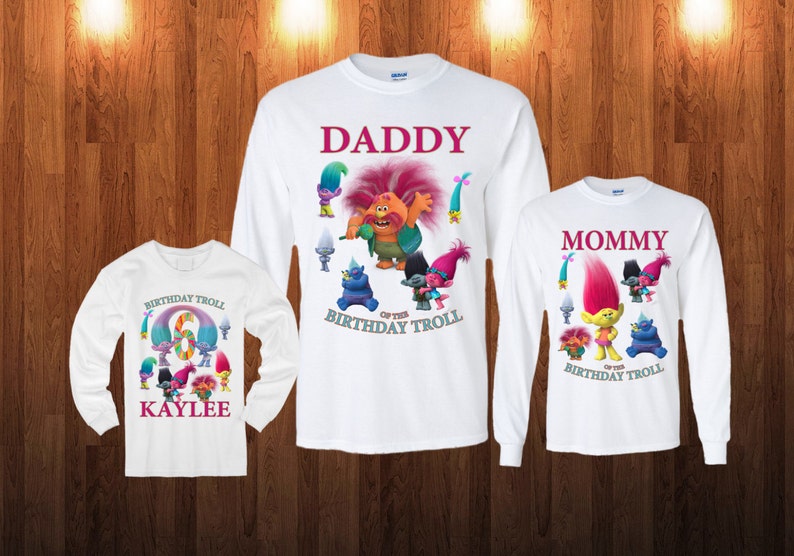Trolls Birthday Long Sleeve and Short Sleeve Shirt, Custom personalized t-shirts for all family image 3