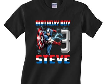 Captain America family  Birthday Shirts, Custom personalized shirts for all family, Captain America Black shirts, Long and short sleeve