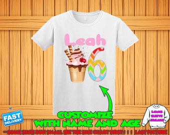 Ice Cream personalized t-shirt, Ice Cream custom birthday shirt, Ice Cream theme party shirts, Ice Cream family matching shirts name age