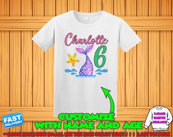 Mermaid custom t-shirt, Mermaid birthday shirt, Mermaid theme party shirts, Mermaid tail family matching custom birthday personalized shirts