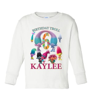 Trolls Birthday Long Sleeve and Short Sleeve Shirt, Custom personalized t-shirts for all family image 4