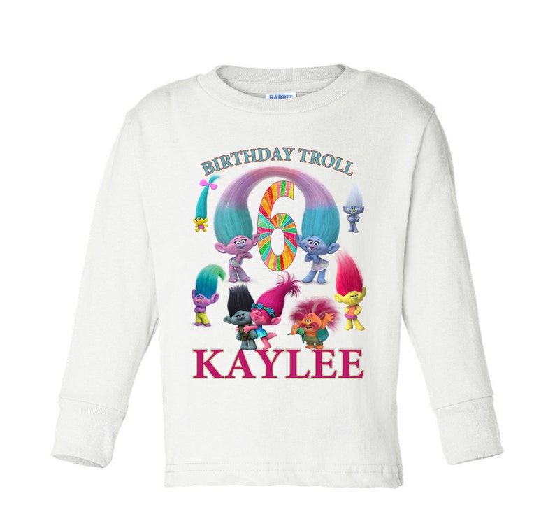 Trolls Birthday Long Sleeve and Short Sleeve Shirt, Custom personalized t-shirts for all family image 4