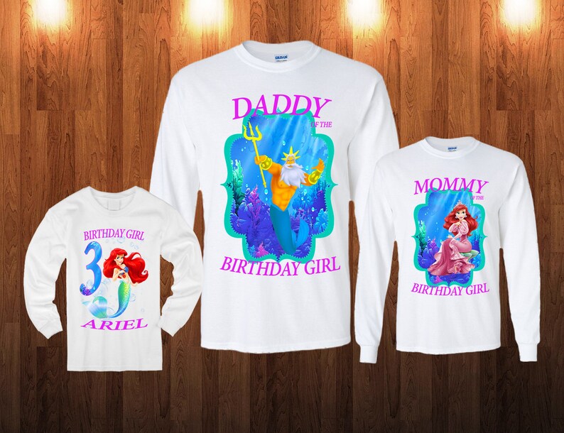 Ariel The little mermaid Birthday shirt, Long Sleeve and Short Sleeve Shirt,, L2 image 3