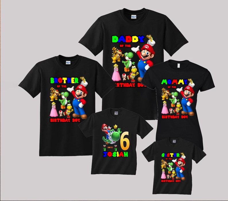 Super Mario Birthday Shirt Custom personalized shirts for all family, Black t2 image 1