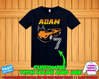 Race car custom t-shirt, Race car birthday shirt, Race car theme party shirts, Race car track matching family shirts, Race car tee age name