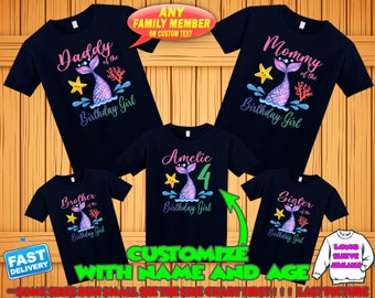 Mermaid birthday shirt, Mermaid custom t-shirt, Mermaid theme party shirts, Mermaid tail family matching custom birthday personalized shirts