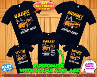 Race car birthday shirt, Race car custom t-shirt, Race car theme party shirts, Race car track matching family shirts, Race car tee age name