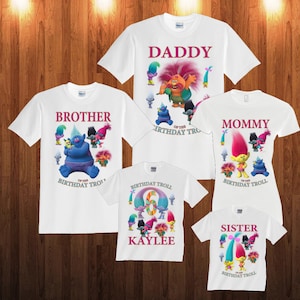 Trolls Birthday Long Sleeve and Short Sleeve Shirt, Custom personalized t-shirts for all family