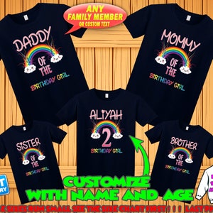 Rainbow custom birthday shirt, Rainbow personalized t-shirt, Rainbow theme party shirts, Rainbow family matching shirts, Rainbow name age