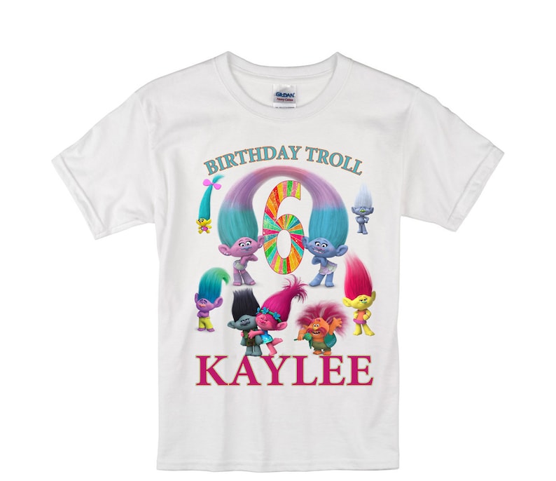 Trolls Birthday Long Sleeve and Short Sleeve Shirt, Custom personalized t-shirts for all family image 2