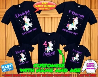 Unicorn birthday shirt, Unicorn personalized t-shirt, Unicorn theme party shirts, Unicorn family matching shirts, Unicorn shirt name and age