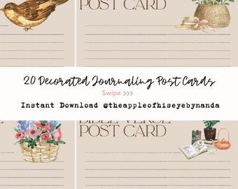 20 Journaling Post Cards Pen Pal Writing Papers | Digital Pen Pal | Ephemera | Junk Journal | Pen pal | Writing Letters | Bible Journal