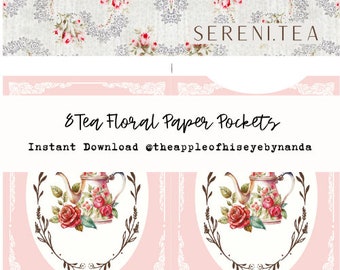 Floral Tea Paper Pockets |Pen Pal Writing Papers | Digital Pen Pal | Ephemera | Junk Journal | Pen pal | Writing Letters | Bible Journal
