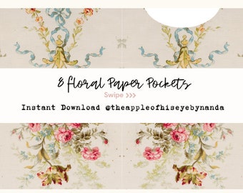 Floral Paper Pockets |Pen Pal Writing Papers | Digital Pen Pal | Ephemera | Junk Journal | Pen pal | Writing Letters | Bible Journal |