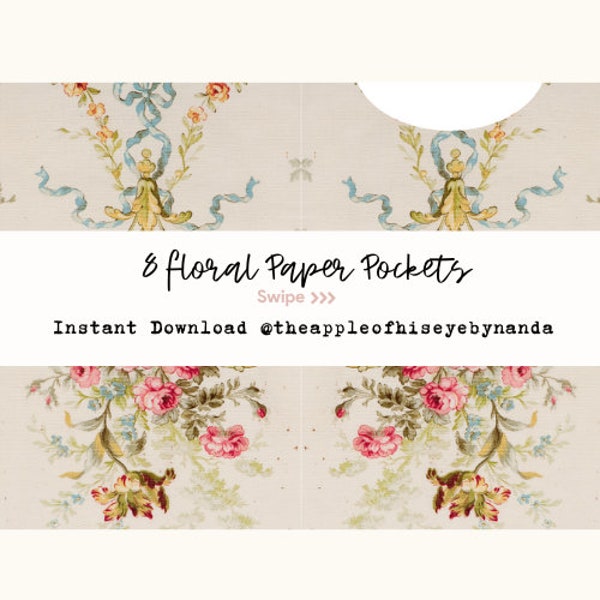 Floral Paper Pockets |Pen Pal Writing Papers | Digital Pen Pal | Ephemera | Junk Journal | Pen pal | Writing Letters | Bible Journal |