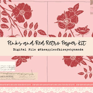 Kit di carta retrò rosa e rosso / Carta Scrapbooking / Carta vintage / Carta spazzatura / Diario biblico