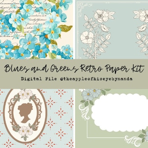 Blues & Greens Kit carta retrò/Carta Scrapbooking/Carta vintage/Carta giornale spazzatura/Bibbia Journaling