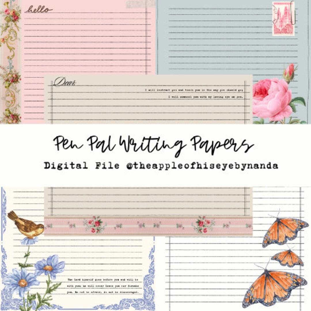 Pen Pal Writing Papers Digital Pen Pal Ephemera Junk Journal Pen Pal Writing Letters Bible