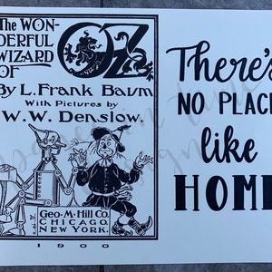 There&#39;s no place like home - Hand-drawn quote printed on vintage Wizard of Oz 1973 book page - 8x10 inches