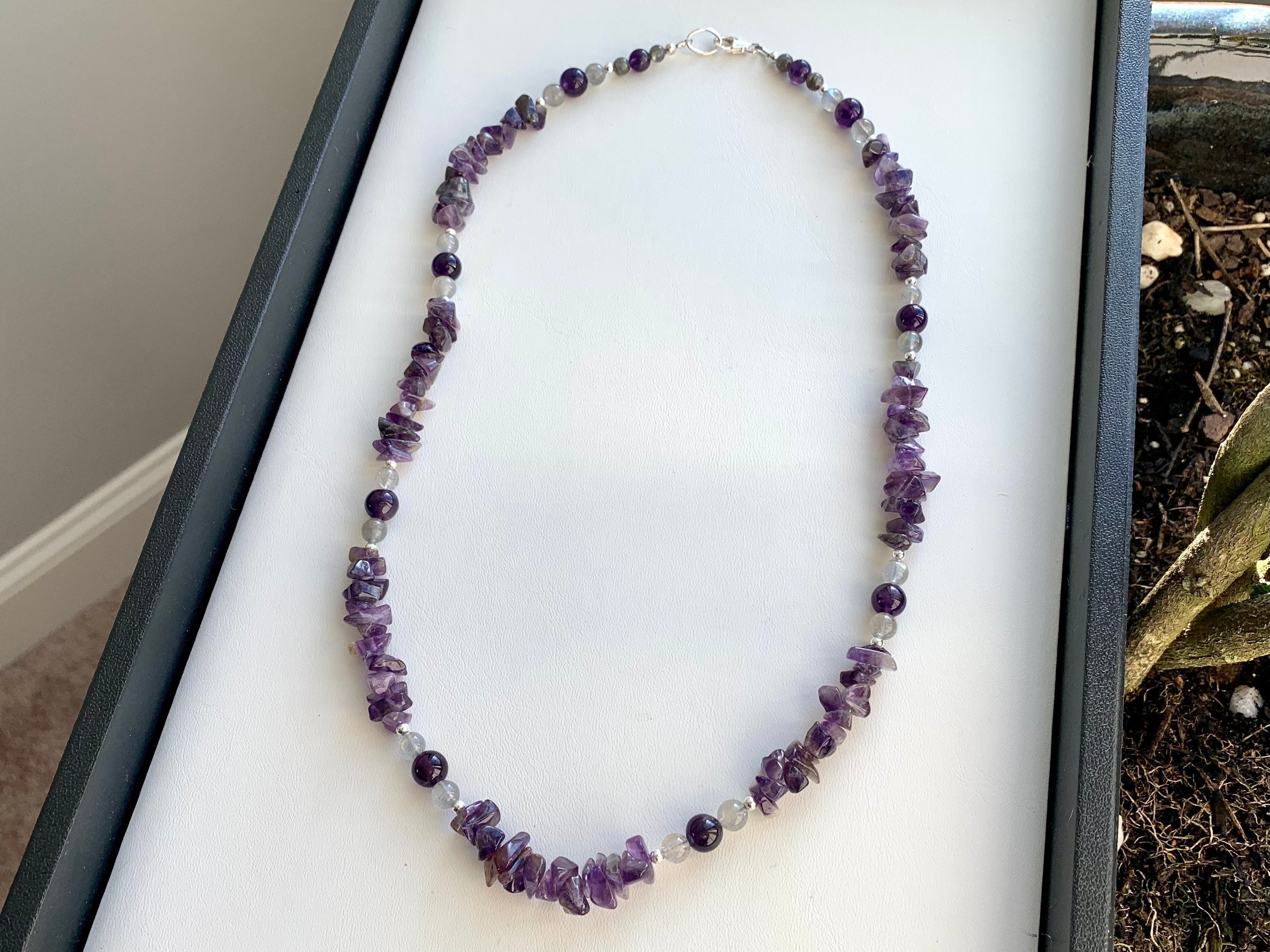 Amethyst Chip Necklace Beaded With Labradorite and Sterling - Etsy Canada