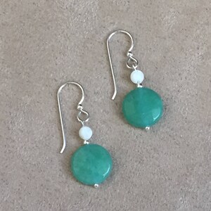 Mint Green Jade Earrings with Mother of Pearl and Sterling Silver Finishings