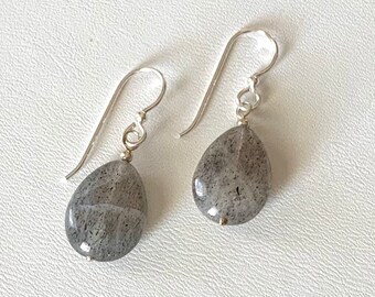 Labradorite Teardrop Earrings With Sterling Silver Beads and Finishings