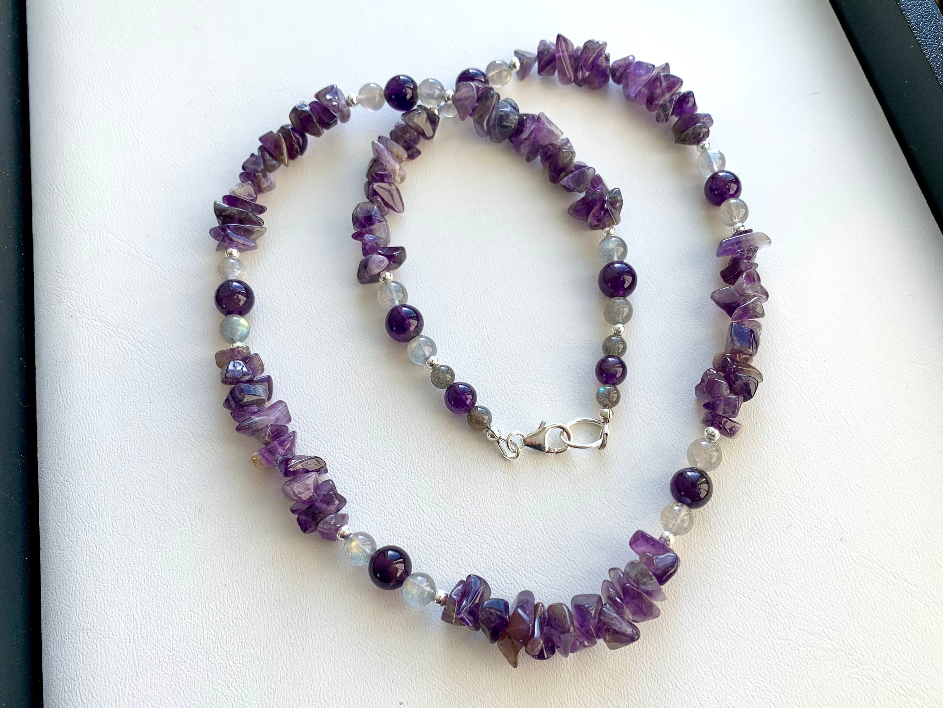 Amethyst Chip Necklace Beaded With Labradorite and Sterling Etsy Canada