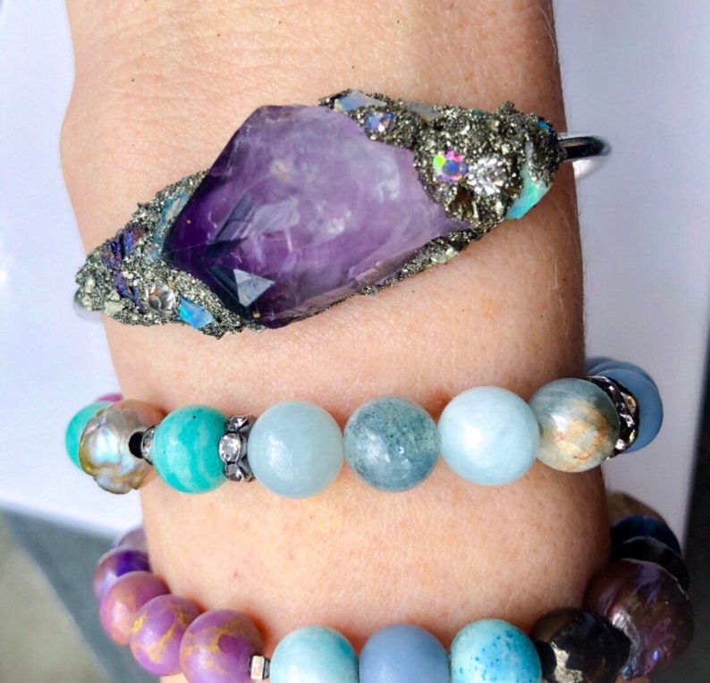 Raw Stone Jewelry gold healing jewelry Amethyst Point Jewelry Boho Chic Gift angel protection jewelry Iamkeshet boho jewelry for women