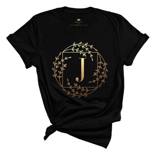 Camisas de reunión familiar, estampado dorado, letra J, letra del alfabeto, camiseta inicial con nombre de monograma, regalos personalizados, camisas con nombre personalizado de vacaciones