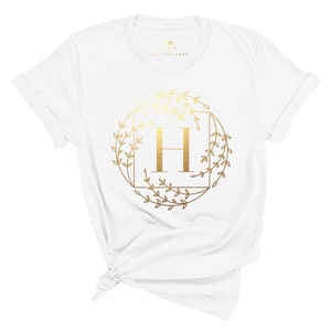 Camisas de reunión familiar, estampado dorado, letra H, letra del alfabeto, camiseta inicial con nombre de monograma, regalos personalizados, camisas con nombre personalizado de vacaciones