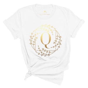 Camisas de reunión familiar, estampado dorado, letra Q, letra del alfabeto, camiseta inicial con nombre de monograma, regalos personalizados, camisas con nombre personalizado de vacaciones