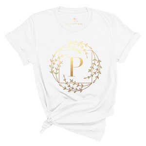 Camisas de reunión familiar, estampado dorado, letra P, letra del alfabeto, camiseta inicial con nombre de monograma, regalos personalizados, camisas con nombre personalizado de vacaciones