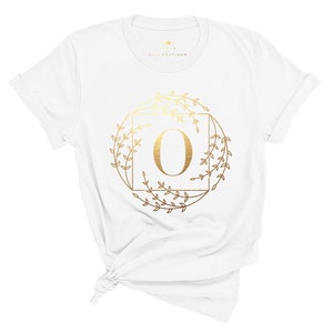 Camisas de reunião de família, estampa dourada, letra O, letra do alfabeto, camiseta inicial com nome do monograma, presentes personalizados, camisas com nome personalizado de férias