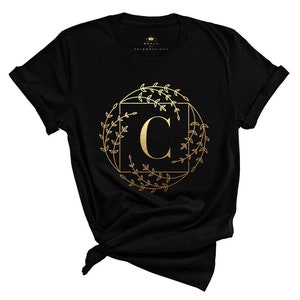 Camisas de reunión familiar, estampado dorado, letra C, letra del alfabeto, camiseta inicial con nombre de monograma, regalos personalizados, camisas con nombre personalizado de vacaciones