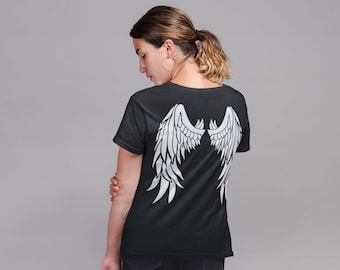 Engelenshirt, engelenvleugels shirt, engelenvleugels op je rug T-shirt, engel op aarde shirt, cadeaus voor vrouwen, dames-T-shirts, engelcadeaus