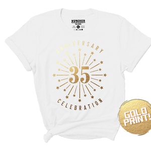 Wedding Shirts, Matching Shirts, Celebrating 35th Anniversary Shirts, Celebration Shirts, Celebrate 35 Years, Gold Print, Custom Shirts