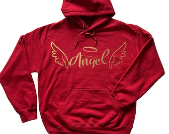 Angel Hoodie for Men & Women, Angel Wings Sweater, Gold Wings, Good Angel, Cardinal Red Hoodie, Angel On Earth Sweatshirt, Spiritual