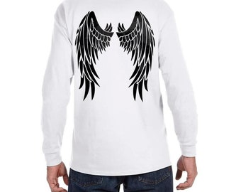 Camiseta con alas de ángel, camiseta de manga larga para hombre y mujer, camiseta de ángel, alas en la espalda, moda alternativa.
