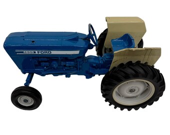 Vintage Ertl Ford 4600 Blue Farm Tractor & Wagon Antique 1970s Toy