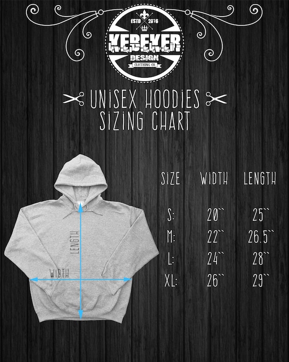 Size Chart for Hoodies - Men & Womens Unisex Sizing