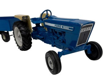 Vintage Ertl Ford 4600 Blue Farm Tractor & Wagon Antique 1970s Toy Collectibles