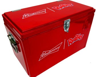 RARE Budweiser Ruffles Collab Red Metal Cooler, Only 3200 in the world! #3151, Brand New Promotional item from Canada, Budweiser Collectible